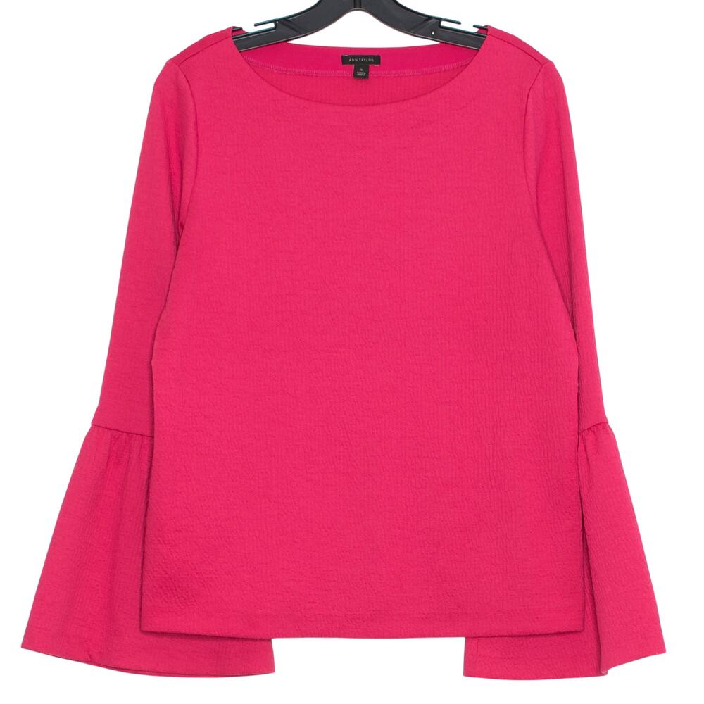 Ann Taylor Top Boho 70s Bell Sleeve Statement Feminine Festival Hot Pink Medium